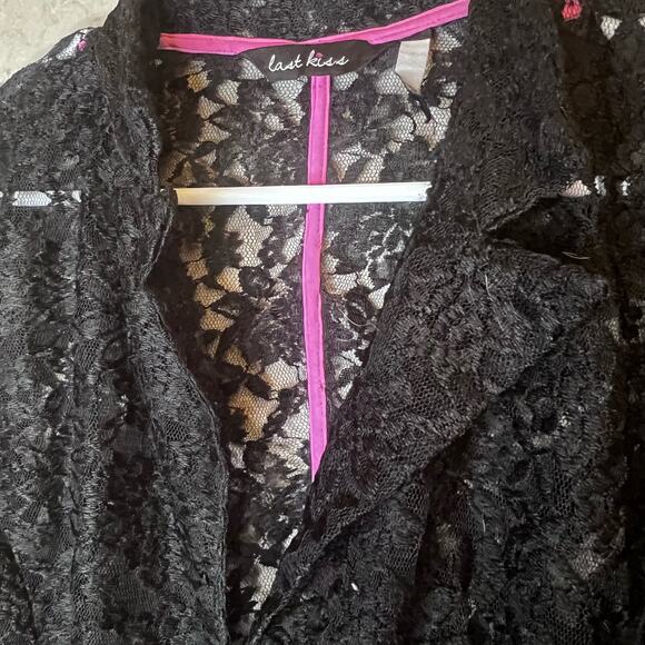 Last Kiss Vintage 80's Madonna Style Black Lace Hot Pink Blazer Jacket XL - Picture 3 of 14